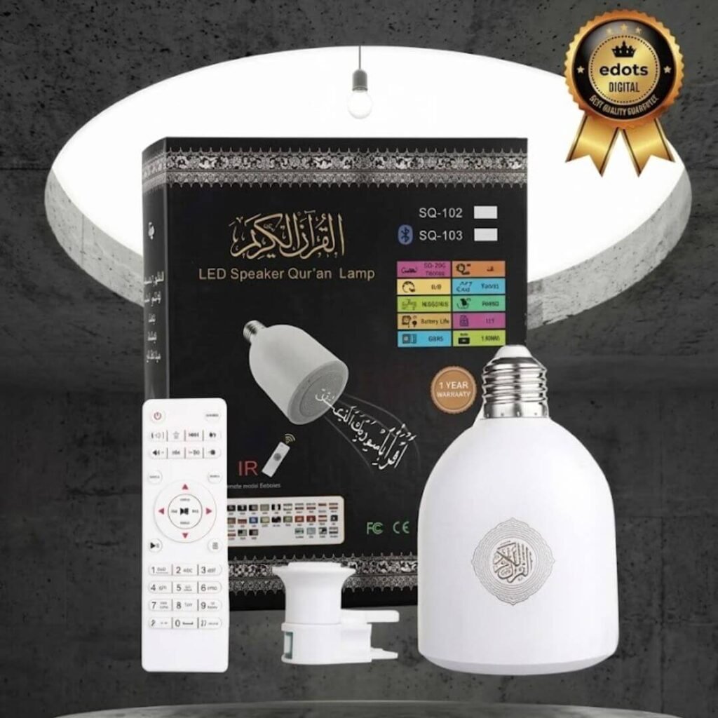 Quran LED Lamp Speaker – White, Bluetooth, Touch Control, Adjustable Brightness, Islamic Decor